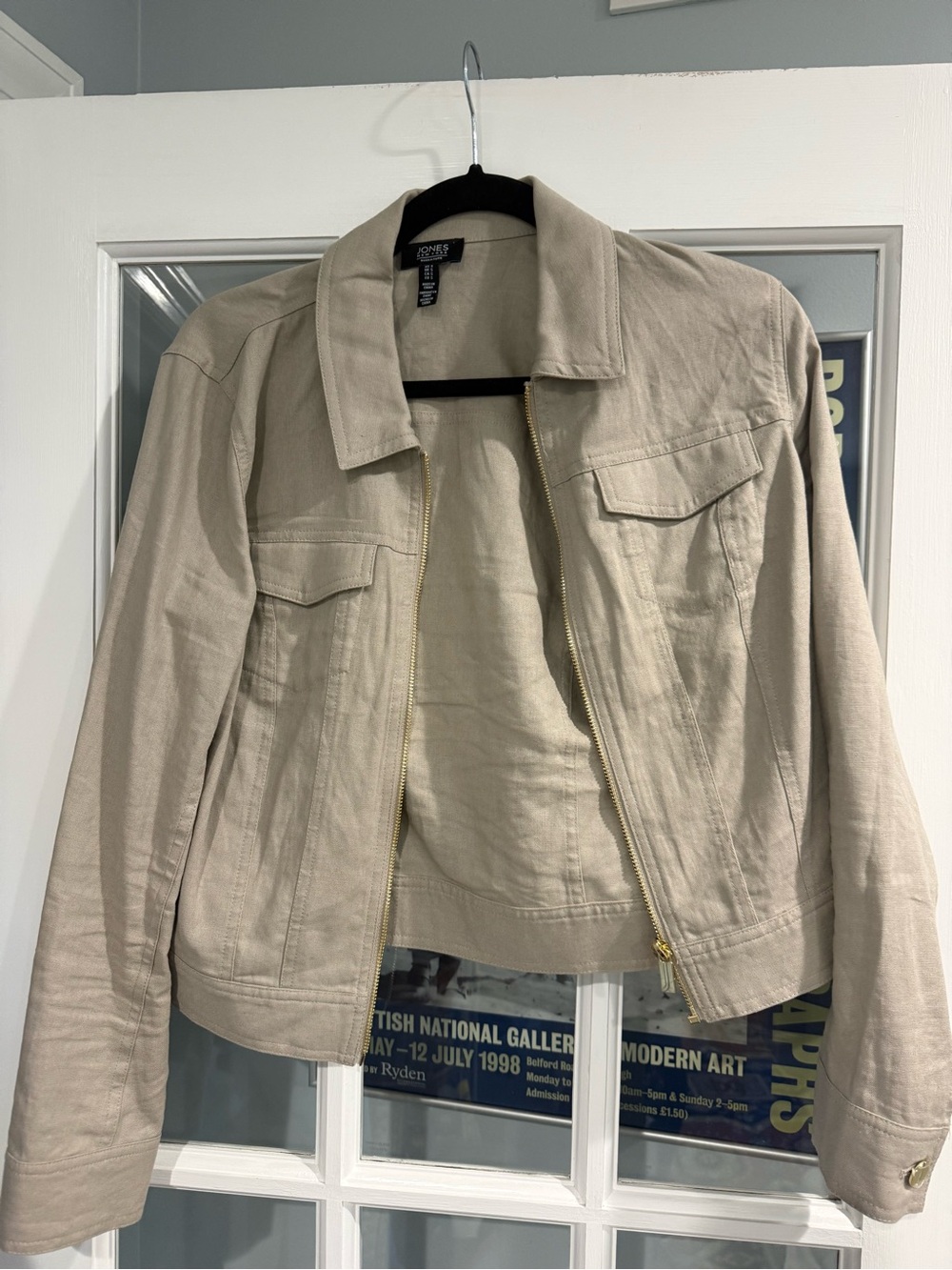 NWOT Jones New York Beige Zip-Front linen  Jacket with gold